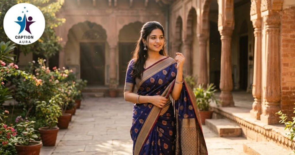 Traditional saree captions in Hindi for a handloom silk saree photo